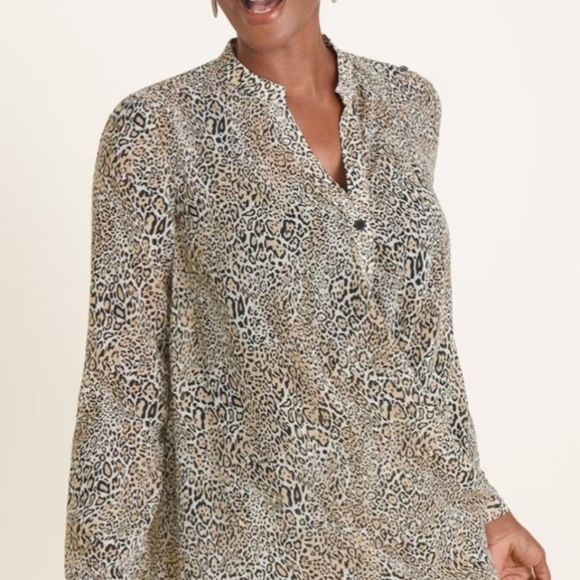 Chico’s Convertible Semi Sheer Cheetah Print Buttoned Shirt 3 US 16/18 - Picture 1 of 6